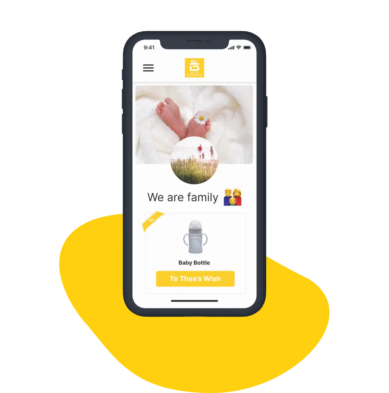 smartphone zobrazující seznam přání pro miminko Giftshappiness