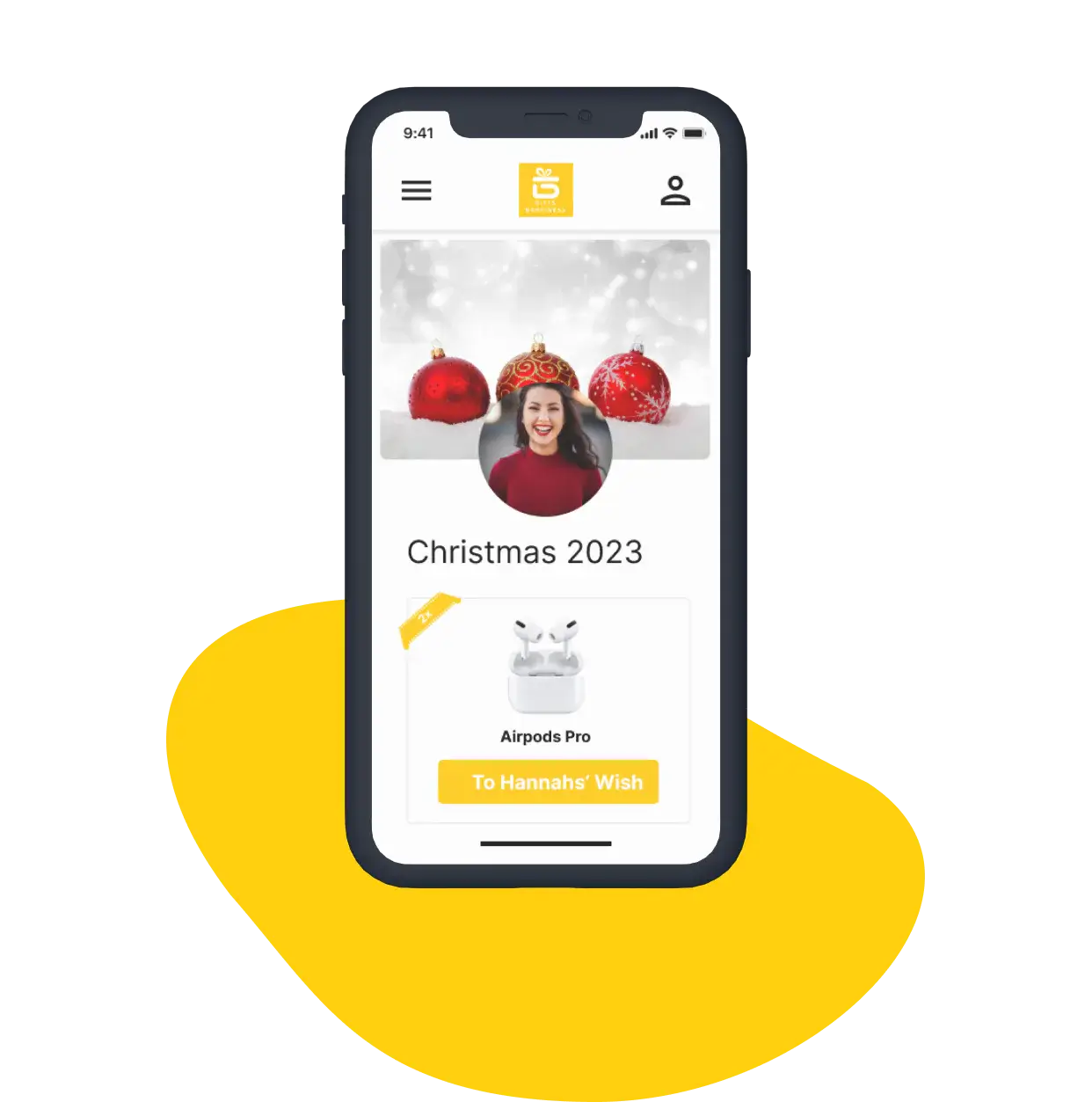 smartphone zobrazující seznam vánočních přání Giftshappiness